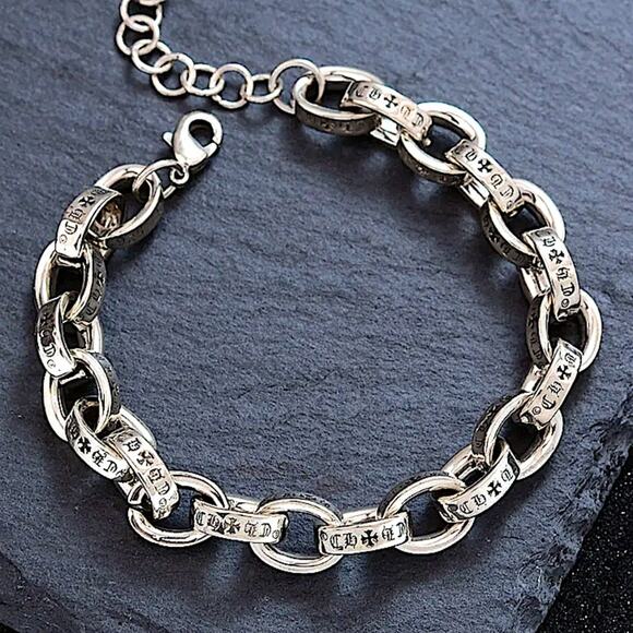 Sterling Silver Engraved Cross Chain Link Bracelet - Picture 5 of 6